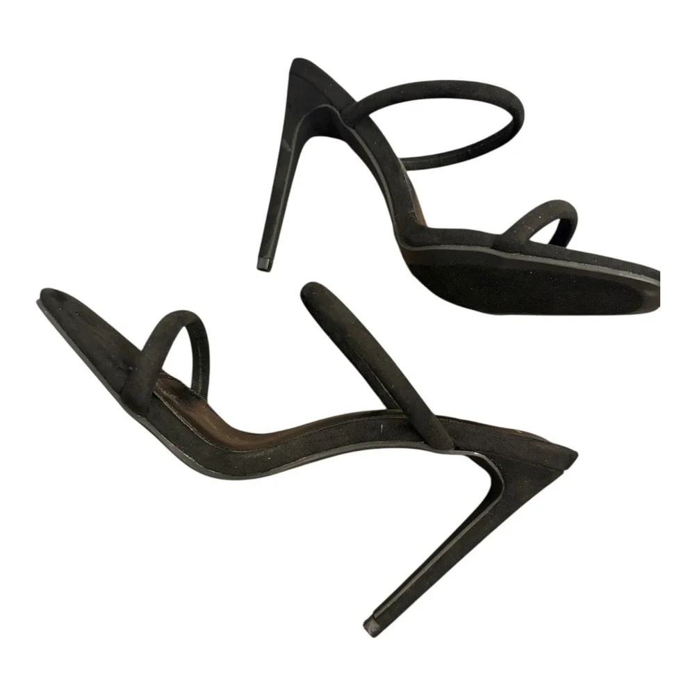 NIB Lulus Theyaa Black Faux Suede Square Toe High‎ Heel Sandals Size 8